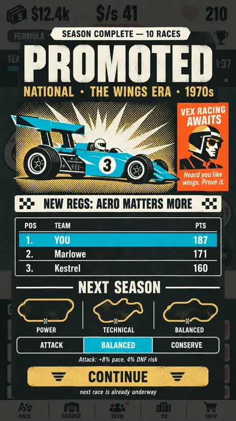 Promotion card revealing the 1970s car