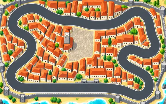 Old Town: a walled hill town with a clock tower on the market square